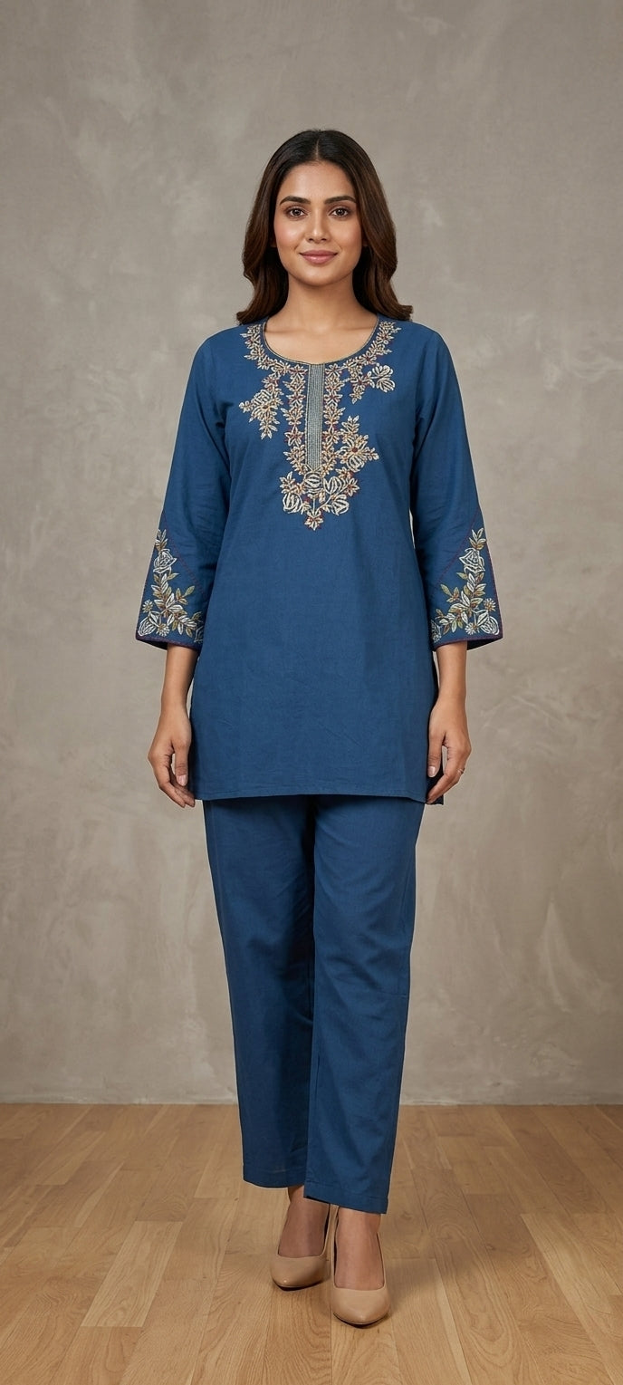 Timeless Blue Co-ord Set with Minimalist Back
