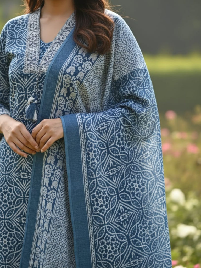 BLUE PRINTED — Blue Printed Suit Set with Dupatta