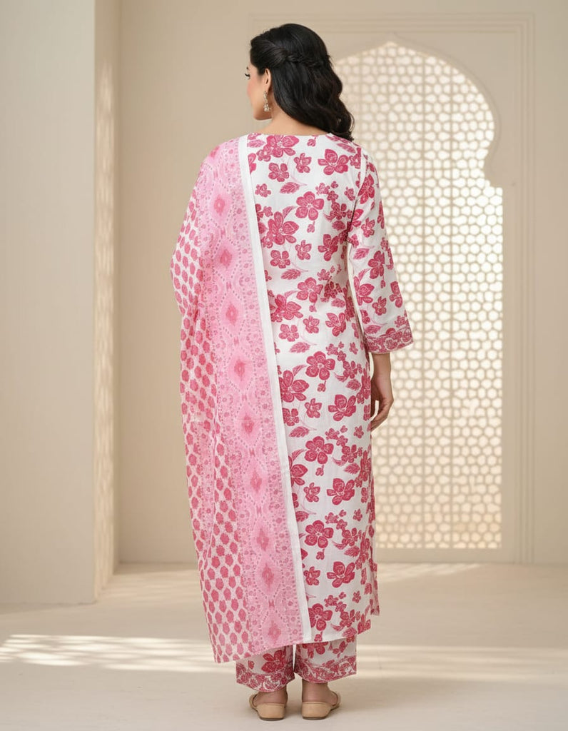 PINK FLORAL PRINT — Kurta Set With Dupatta