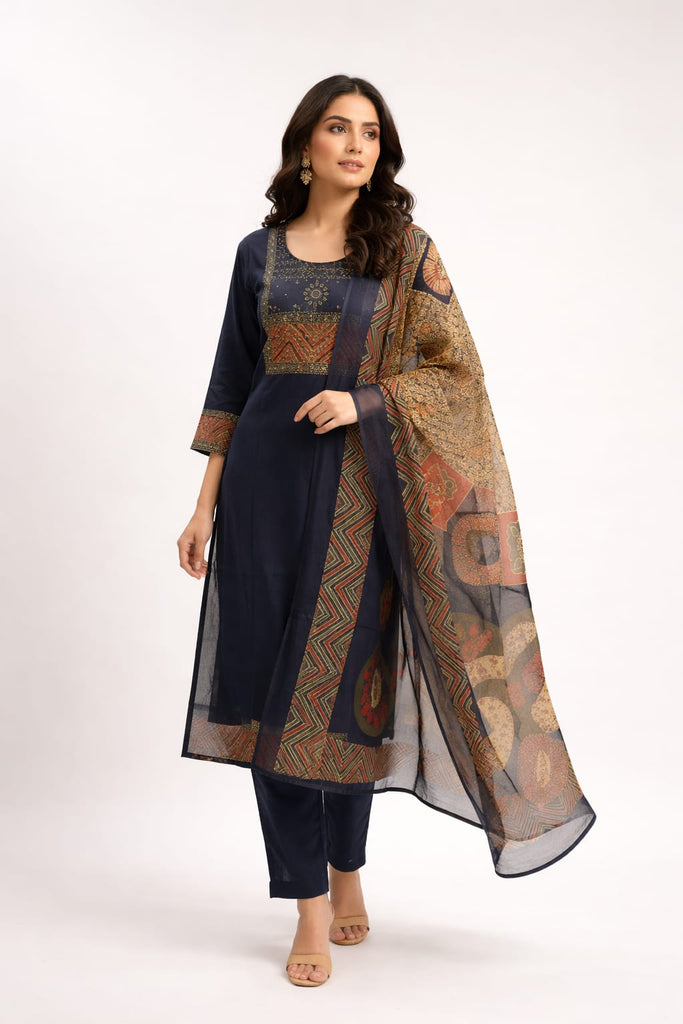 BLACK PRINTED FESTIVE — Kurta Set With Dupatta