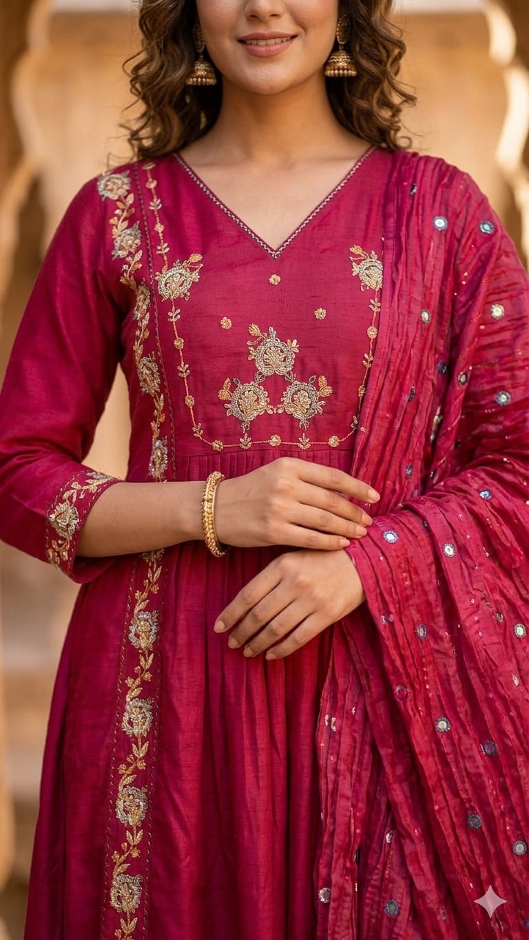 Elegant Magenta Embroidered Anarkali Suit Set with Dupatta  Description: