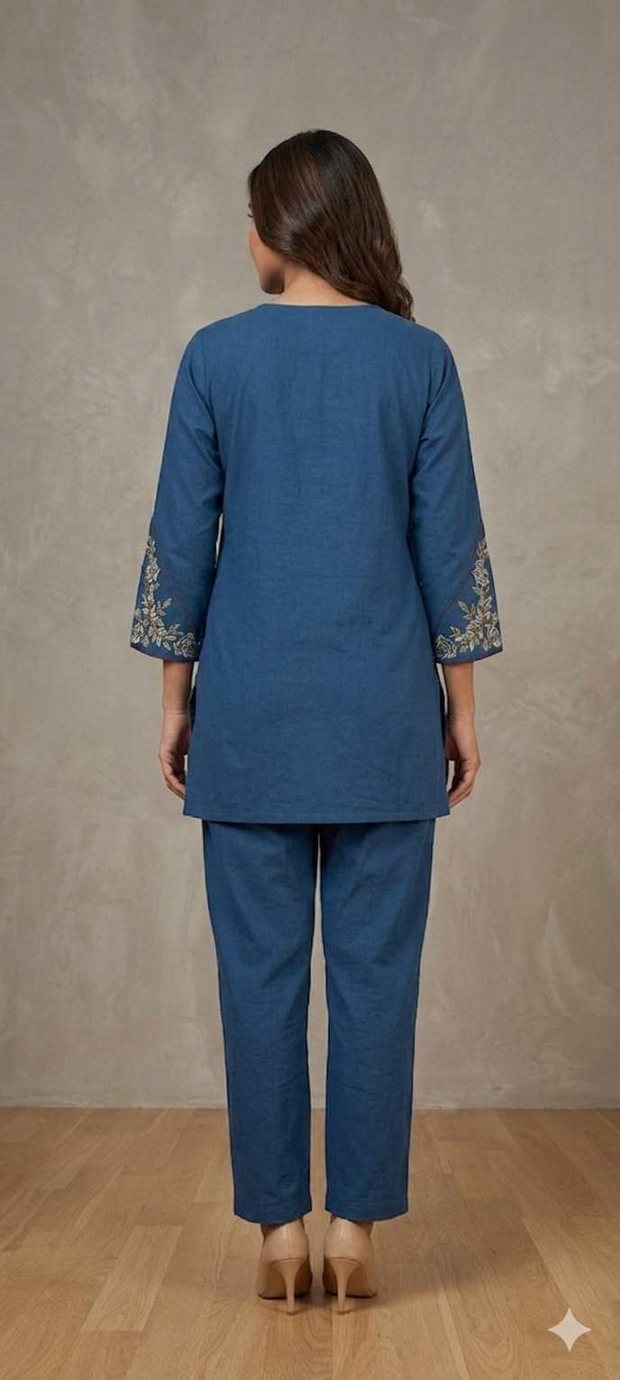 Timeless Blue Co-ord Set with Minimalist Back