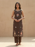 Embroidered Cotton-Linen Sleeveless Kurta and Pant Set  Description: