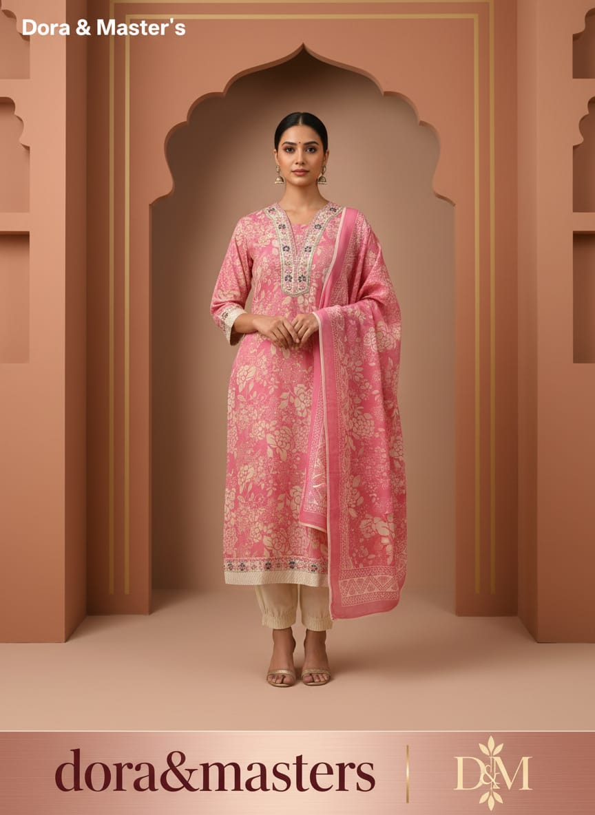 Elegant Pink Floral Printed Kurta Set with Dupatta