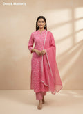 Graceful Pink Printed Kurta Set with Contrasting Trousers
