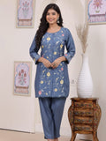 Blue Floral Embroidered Kurta Set with Straight Pants – Dora & Masters