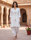 Off-White Embroidered Kurta Set with Salwar Pants