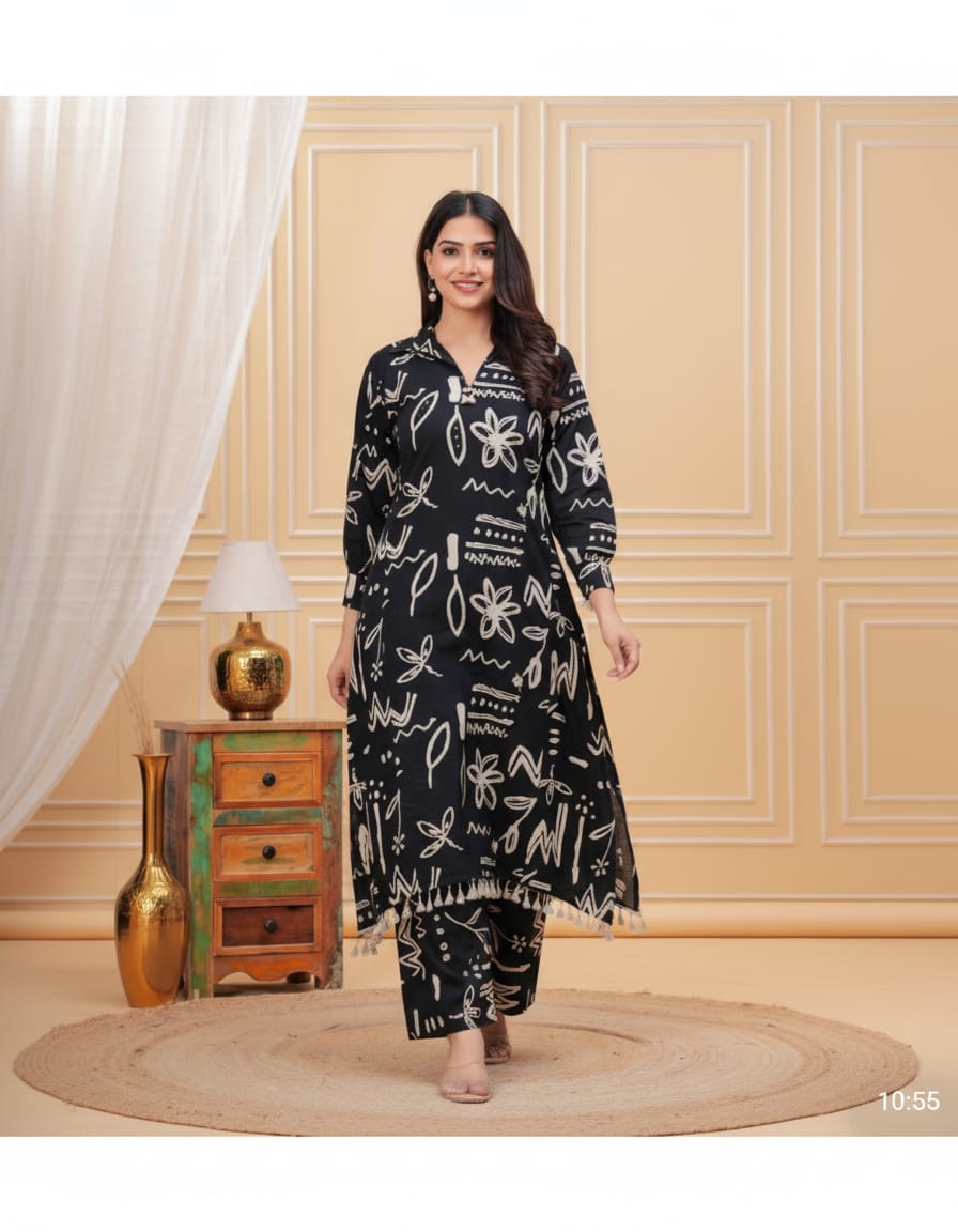 Black Abstract Printed Co-ord Set for Women
