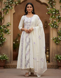 Off-White Lavender Embroidered Kurta Set with Dupatta