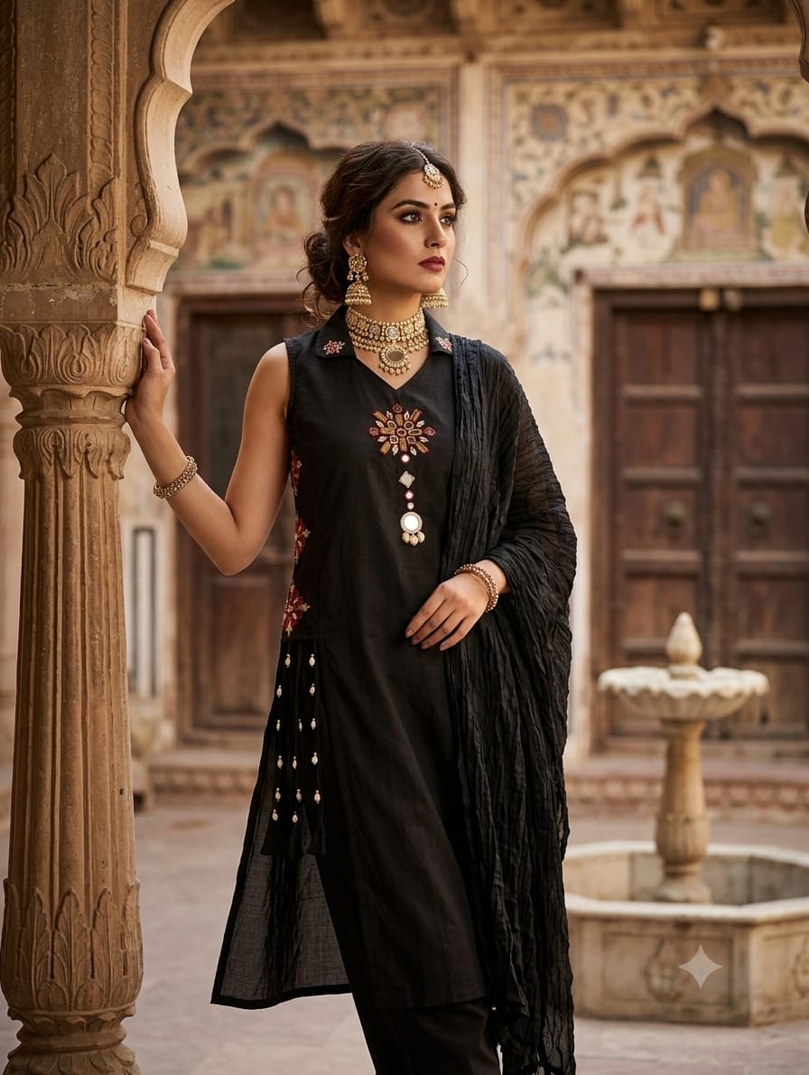 Midnight Elegance: Embellished Black Sleeveless Ensemble