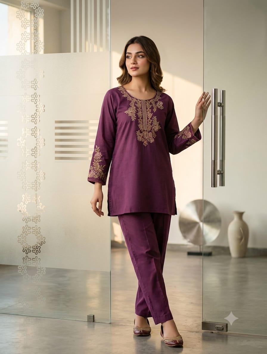 Sophisticated Plum Co-ord Set with Minimalist Aesthetic