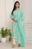 Aqua Green Kurta Pant Set with Floral Work and Dupatta