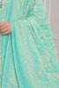 Aqua Green Kurta Pant Set with Floral Work and Dupatta