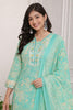Aqua Green Kurta Pant Set with Floral Work and Dupatta