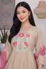 Beige Anarkali Kurta Pant Set with Floral Work