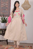 Beige Anarkali Kurta Pant Set with Floral Work