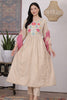 Beige Anarkali Kurta Pant Set with Floral Work