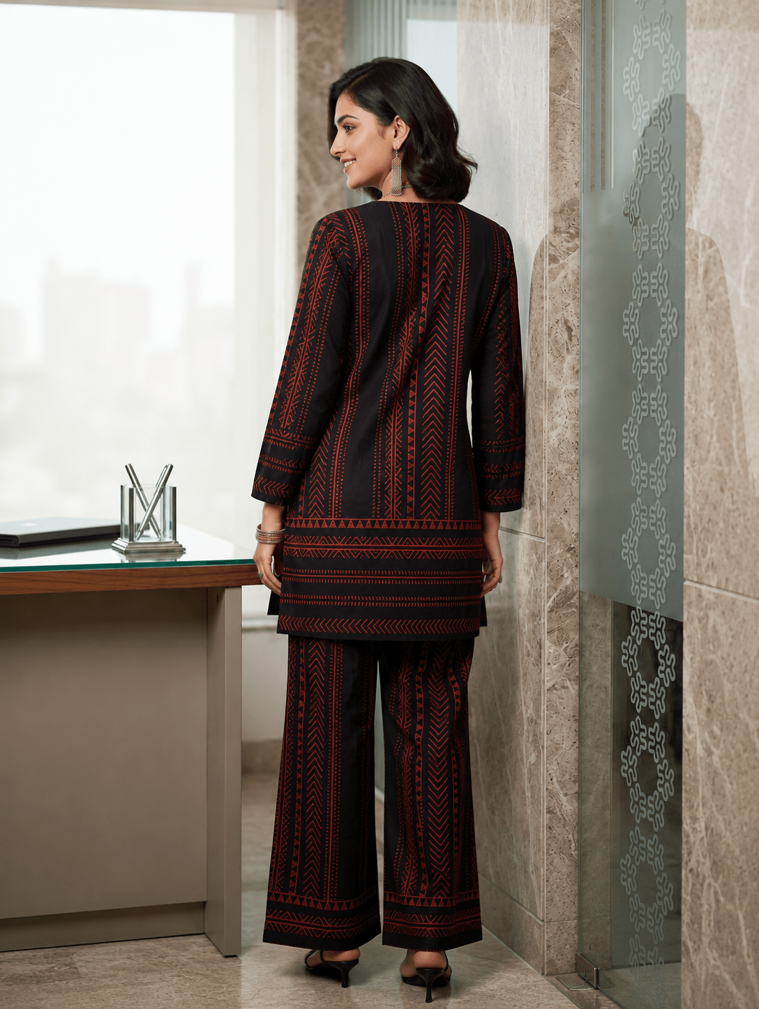 Black Geometric Print Co-ord Set - Dora & Masters
