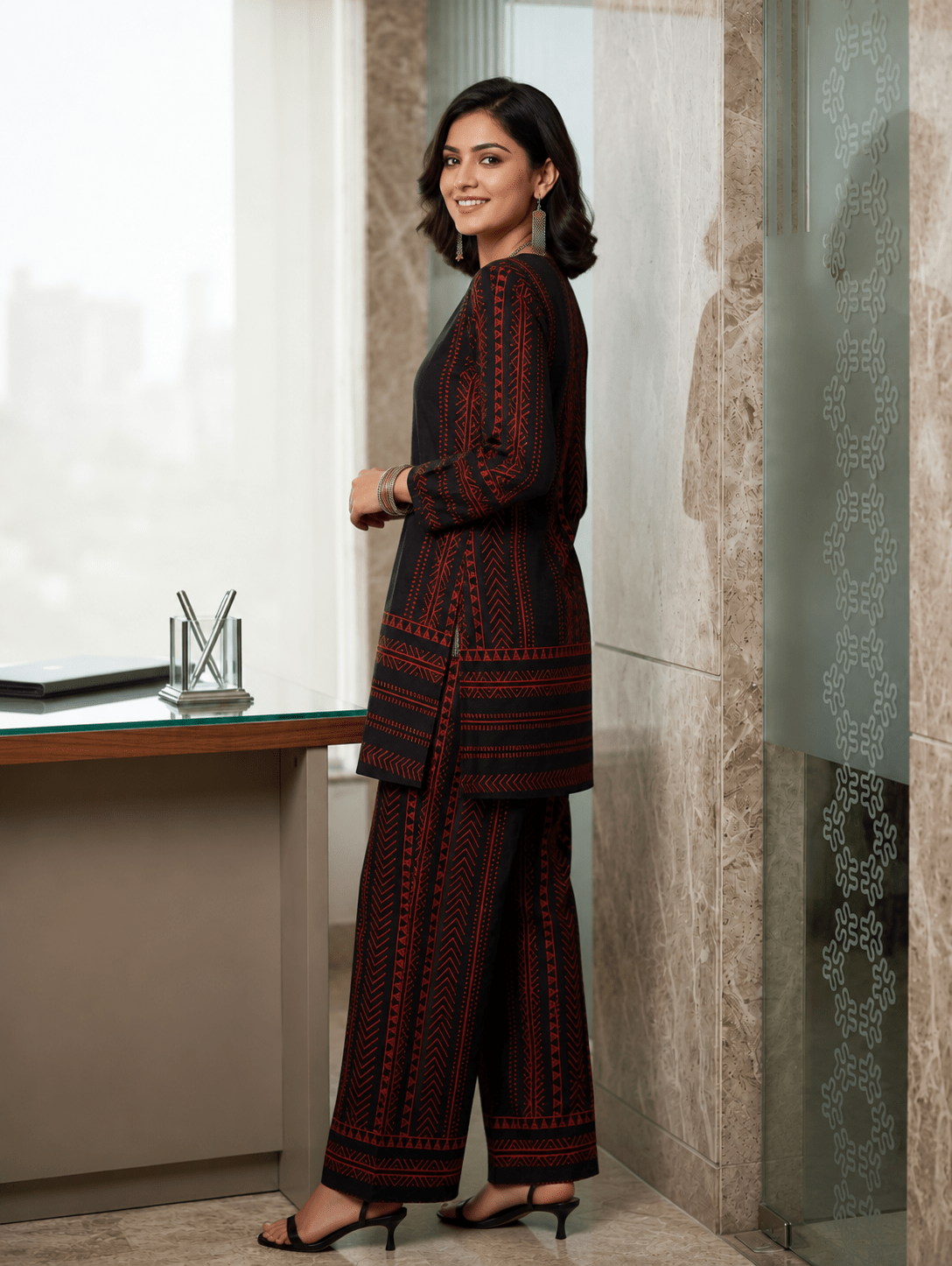 Black Geometric Print Co-ord Set - Dora & Masters