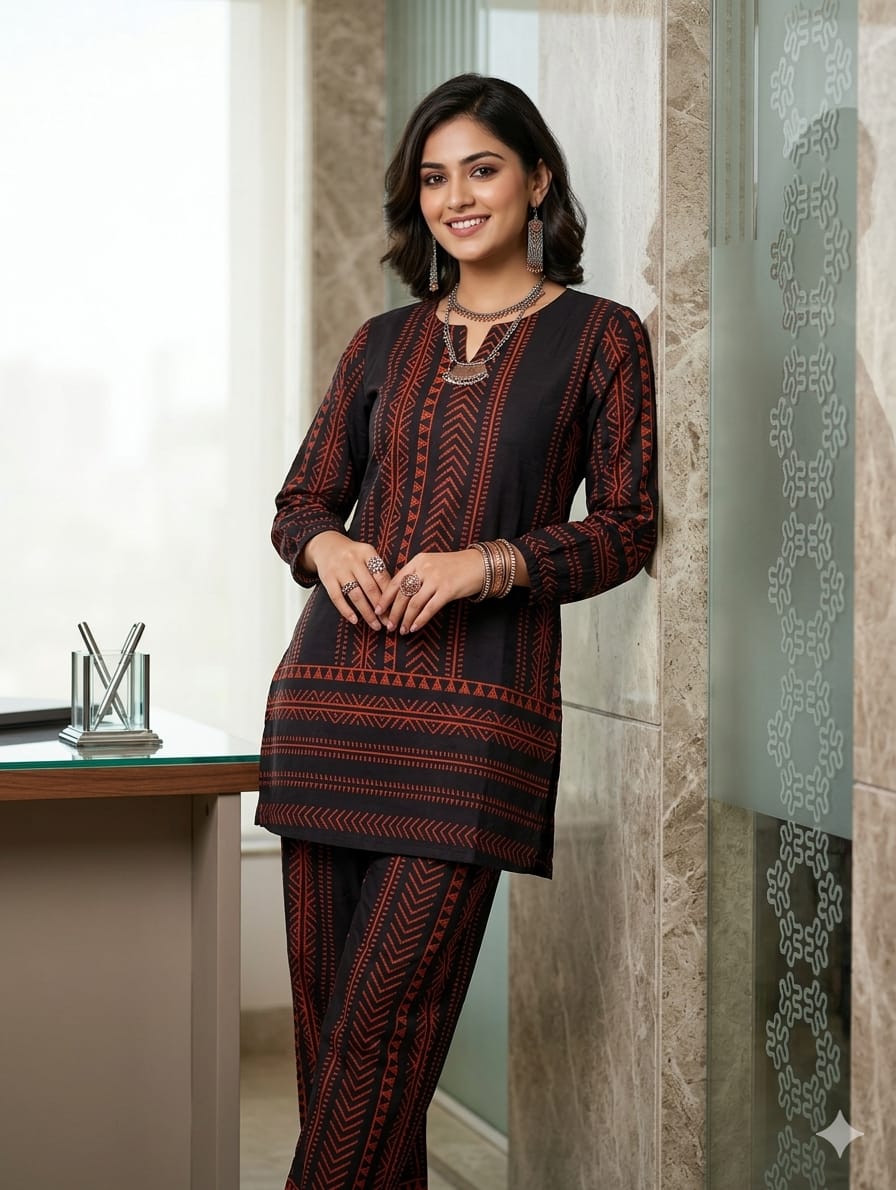 Black Geometric Print Co-ord Set - Dora & Masters