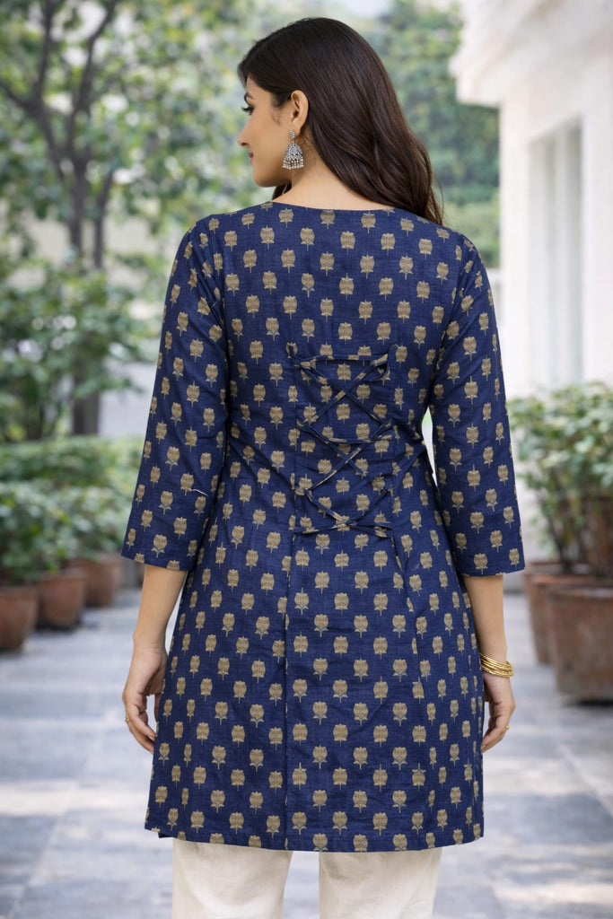 Deep Blue Printed Short Kurti