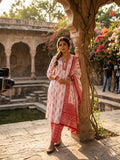 Elegant Crimson Red Paisley Print Cotton Kurta Pant Set with Dupatta - Dora & Masters