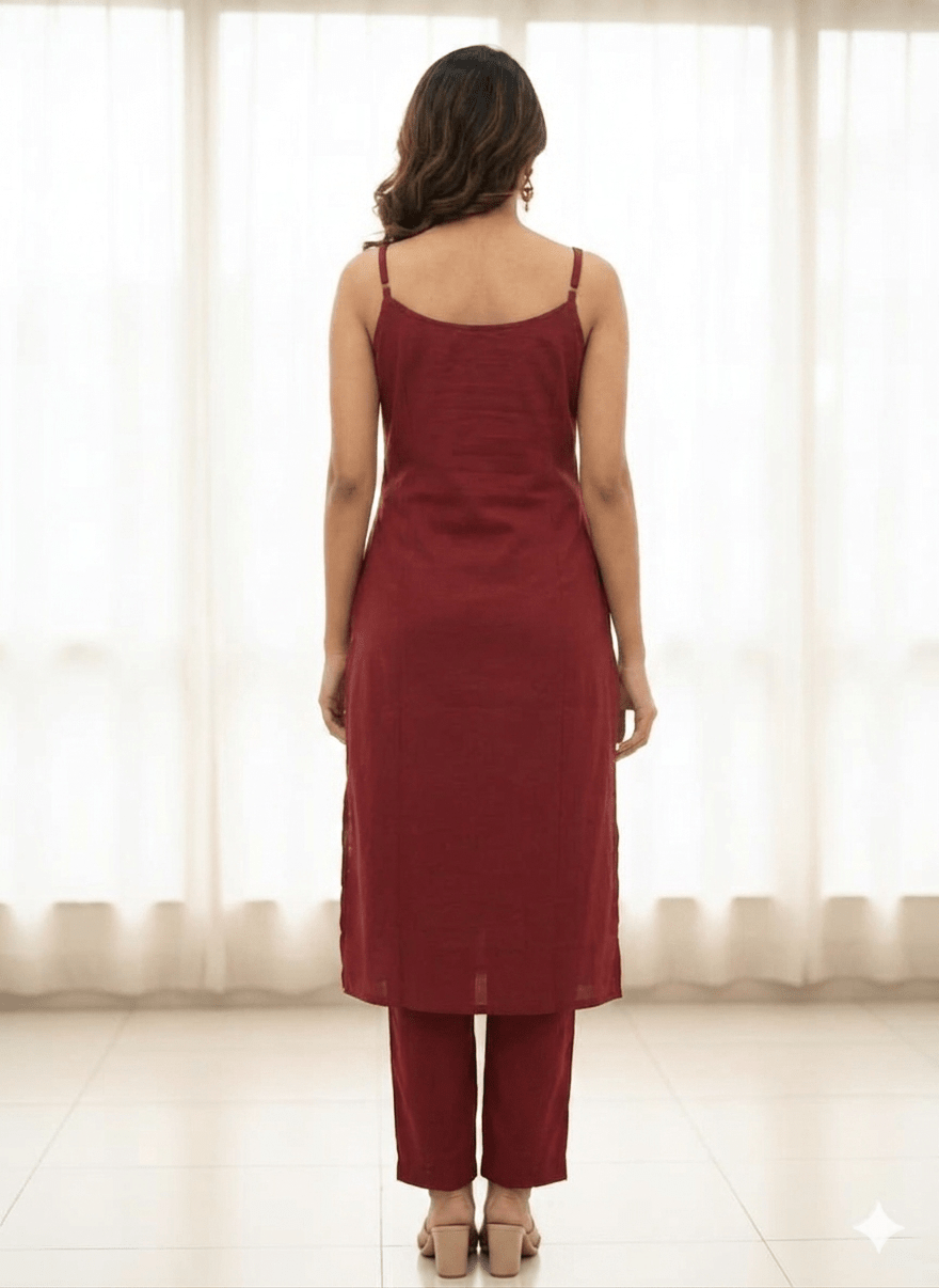 Elegant Maroon Embroidered Kurta Set with Matching Dupatta - Dora & Masters