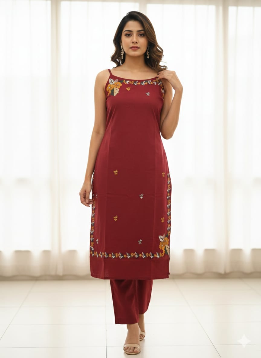 Elegant Maroon Embroidered Kurta Set with Matching Dupatta - Dora & Masters