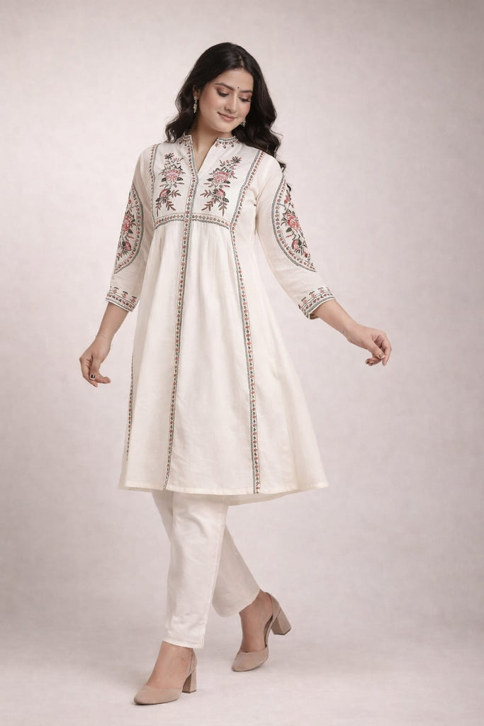 IVORY FLORAL EMBROIDERED — Kurta Set