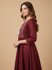 Maroon Embroidered Yoke Kurta Set with Pants