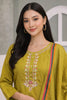 Mehndi Green Kurta Pant Set with Floral Work and Dupatta