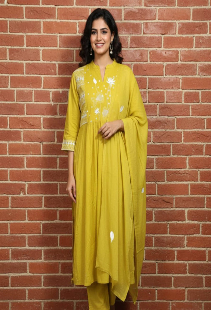MUSTARD YELLOW EMBROIDERED — KURTA SET