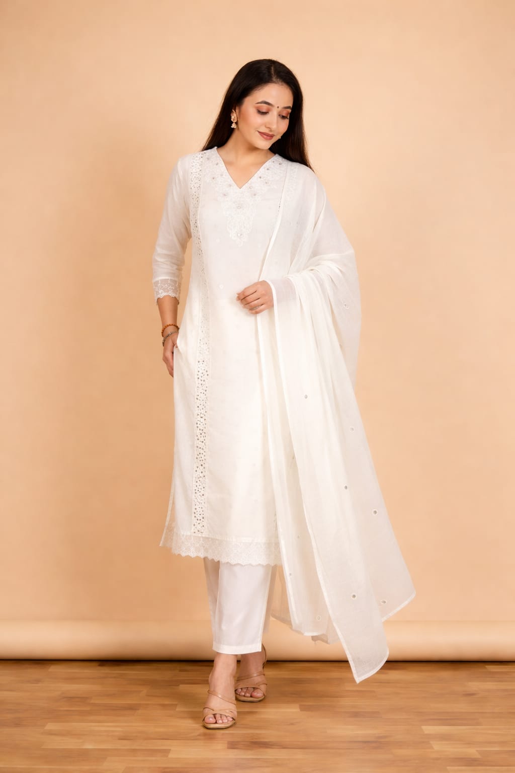 Off-White Embroidered Kurta Set with Dupatta – Dora & Masters - Dora & Masters