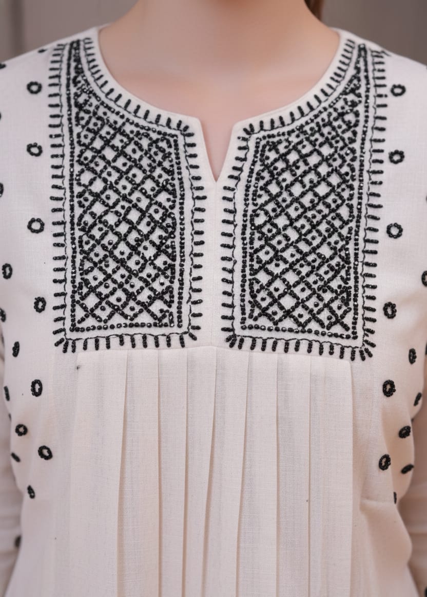 Off-White Embroidered Kurta Set with Straight Pants – Dora & Masters - Dora & Masters