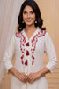 OFF-WHITE RED EMBROIDERED — White Kurta Set