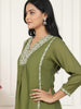 Olive Green Embroidered Kurta Set with Pants