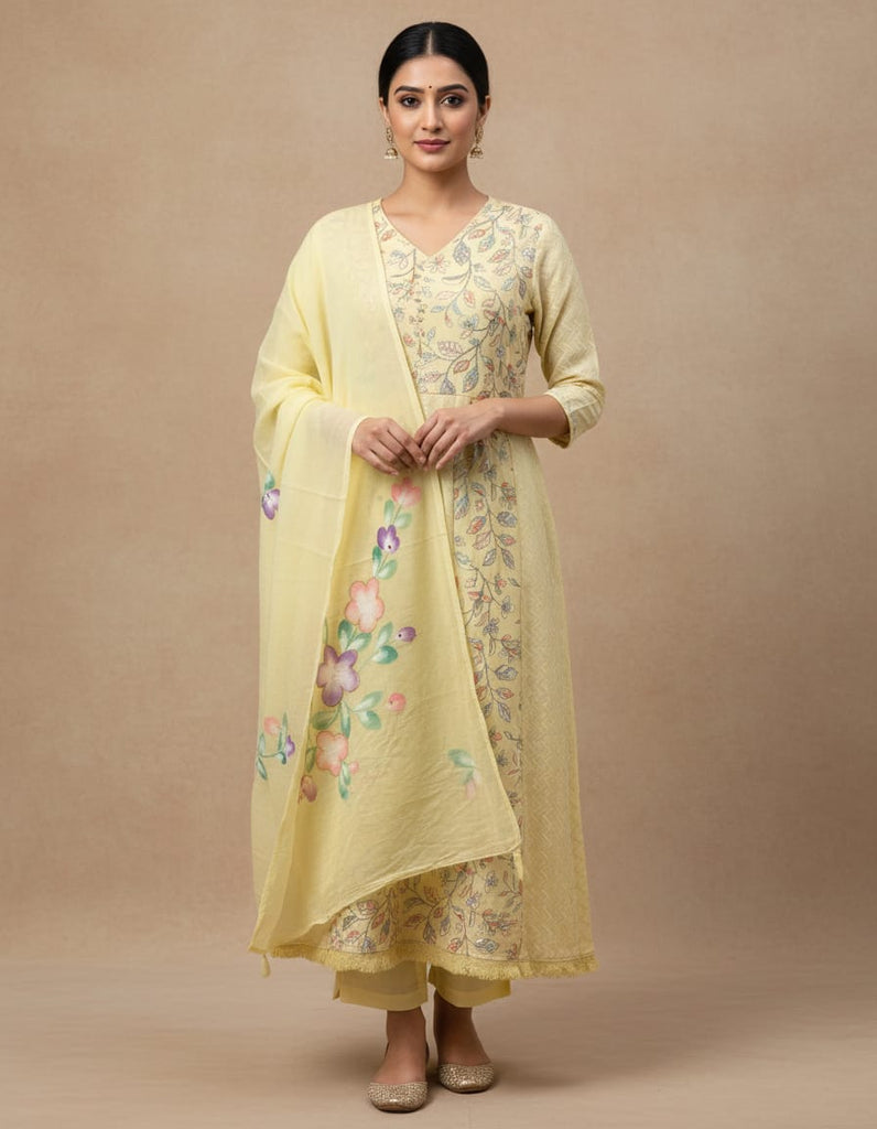 PASTEL YELLOW FLORAL — Kurta Set With Dupatta