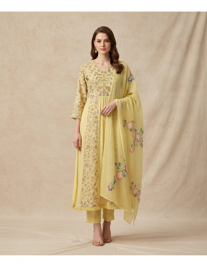 PASTEL YELLOW FLORAL — Kurta Set With Dupatta