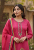 Pink Kurta Pant Set with Floral Work and Dupatta