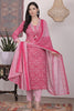 Pink Printed Kurti Set with Dupatta