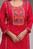 Red Kurta Pant Set with Floral Work