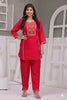 Red Kurta Pant Set with Floral Work