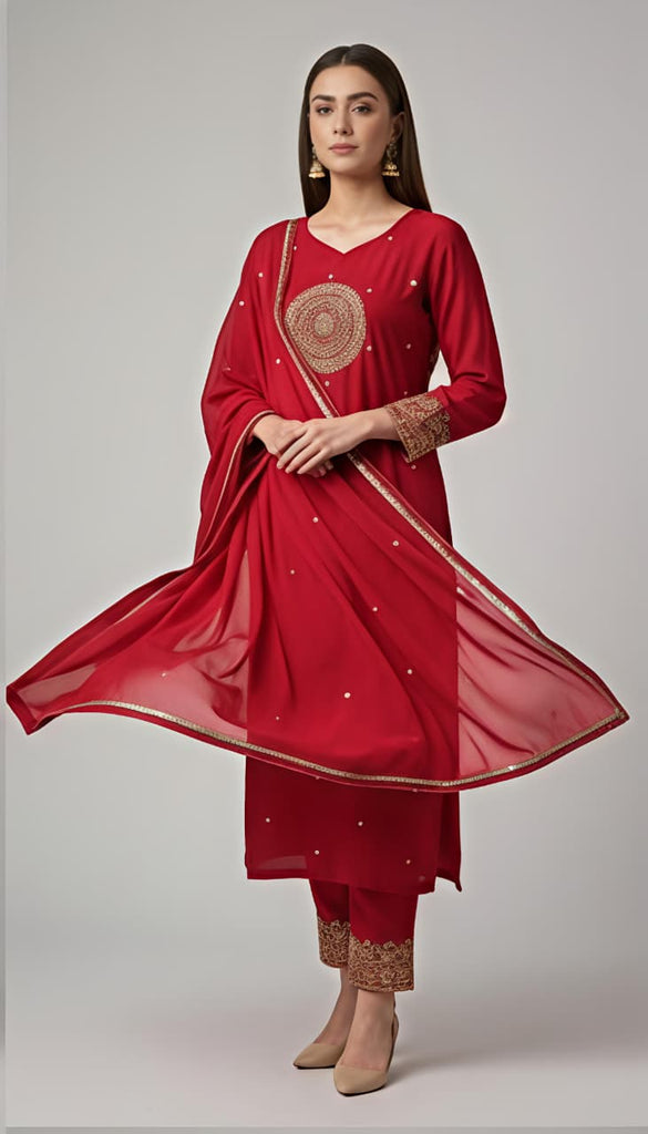 ROYAL RED FESTIVE — Kurta Set With Dupatta