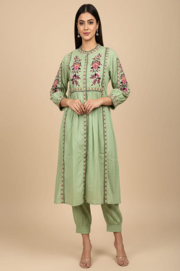 SAGE GREEN EMBROIDERED — Kurta Set