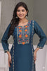 Teal Blue Embroidered Kurta Pant Set