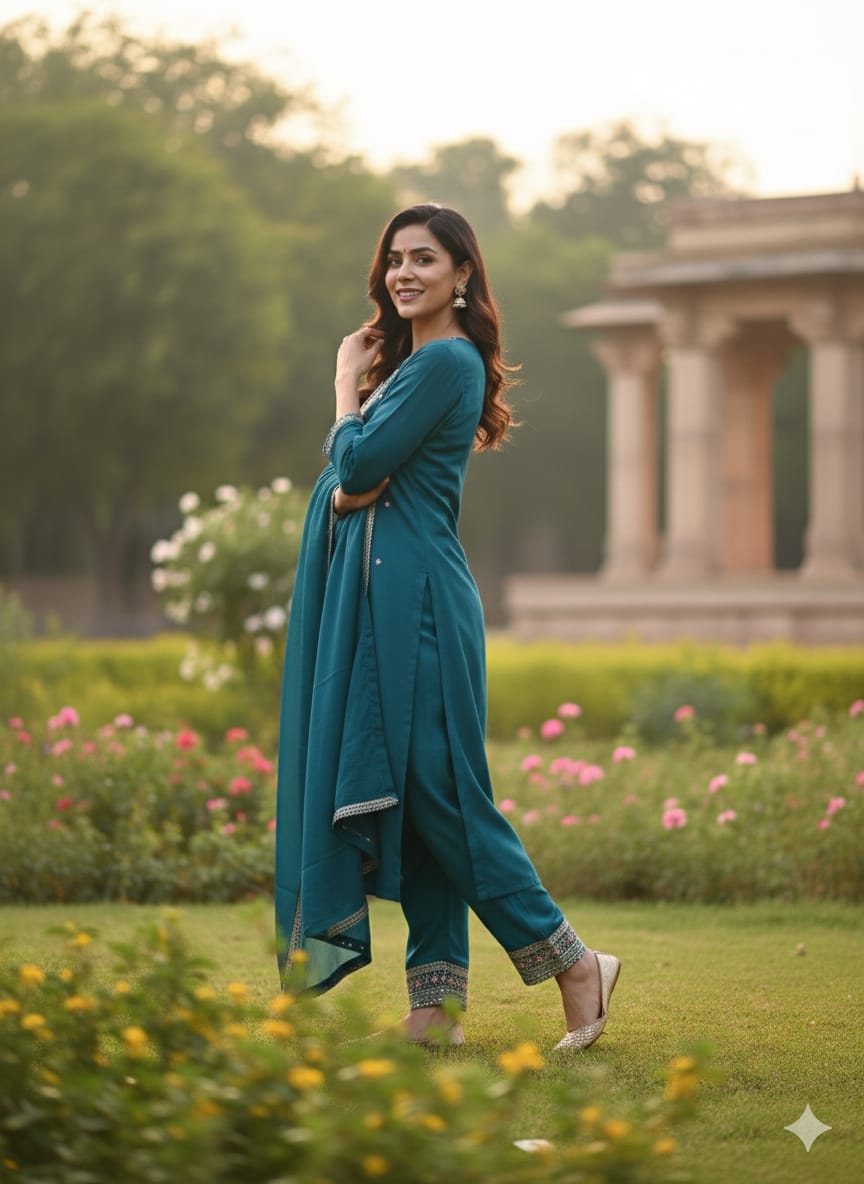 Teal Green Embroidered Kurta Set with Dupatta – Dora & Masters - Dora & Masters