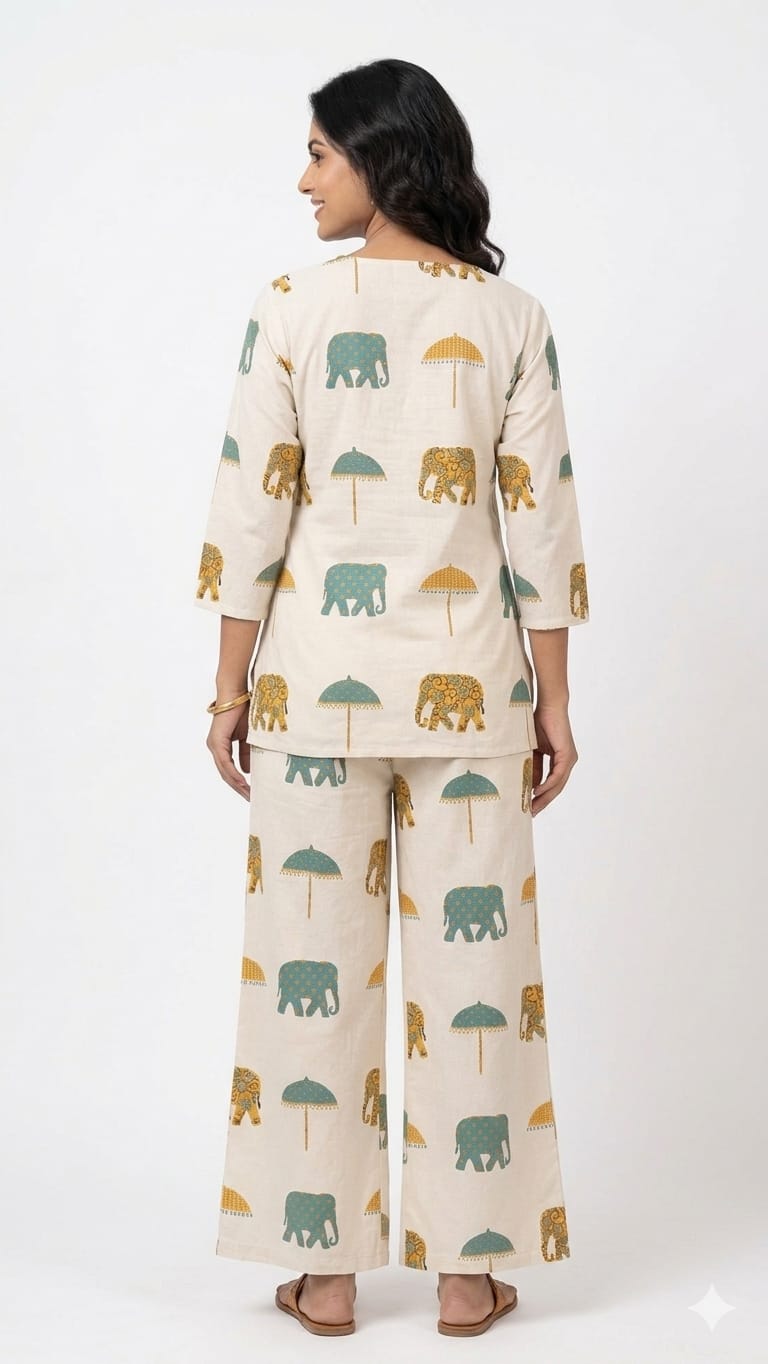 WHITE CREAM KURTA WITH BELL BOTTOMS - Dora & Masters