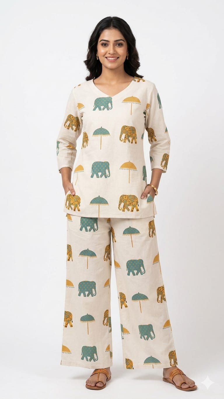 WHITE CREAM KURTA WITH BELL BOTTOMS - Dora & Masters