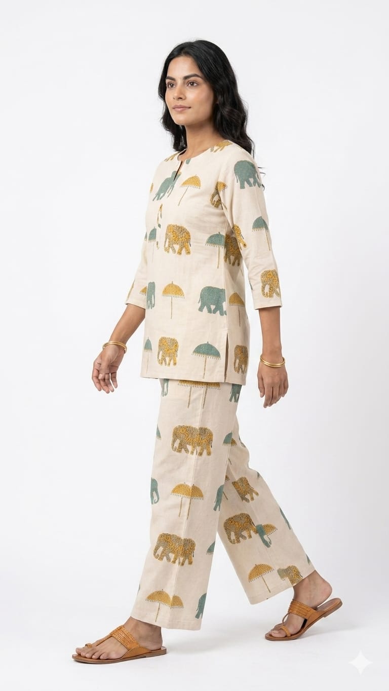 WHITE CREAM KURTA WITH BELL BOTTOMS - Dora & Masters
