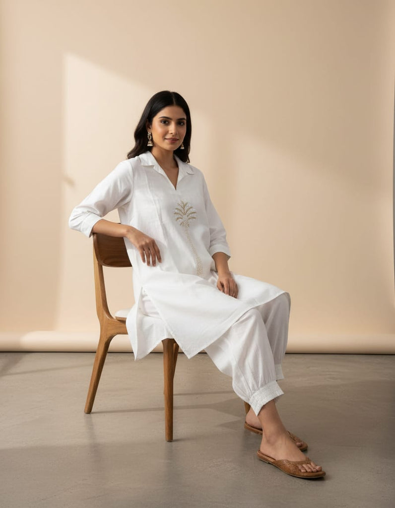 WHITE EMBROIDERED — White Kurta Set